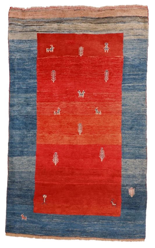 W 6.3 L 10.5 Gabbeh 100% Wool Hand-Woven All-Over Design - 58728