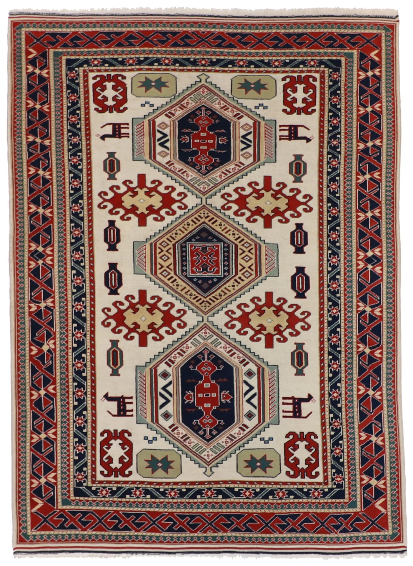 W 6.11 L 9.8 Heriz 100% Wool Hand-Woven All-Over Design - 58731
