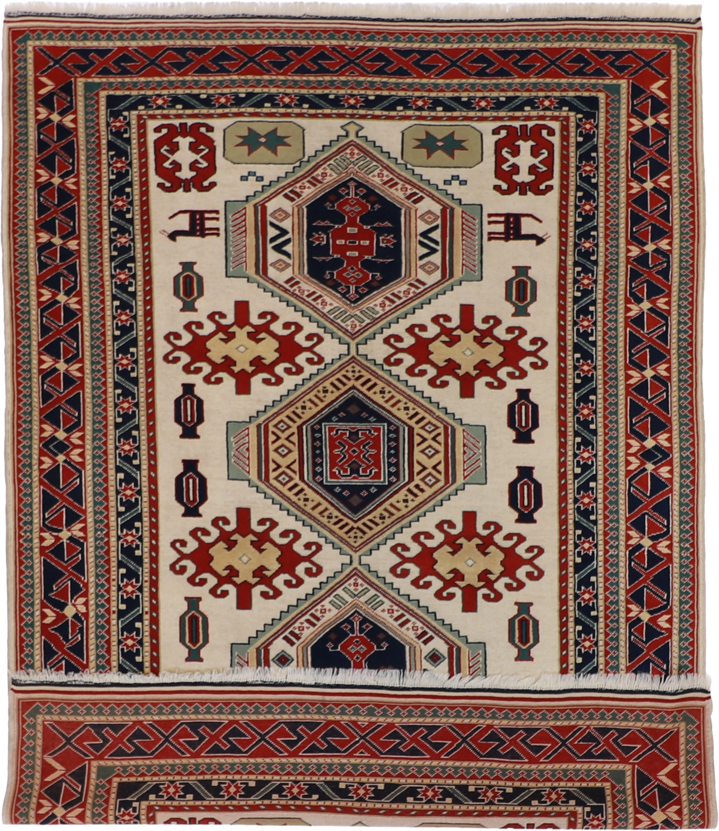 W 6.11 L 9.8 Heriz 100% Wool Hand-Woven All-Over Design - 58731