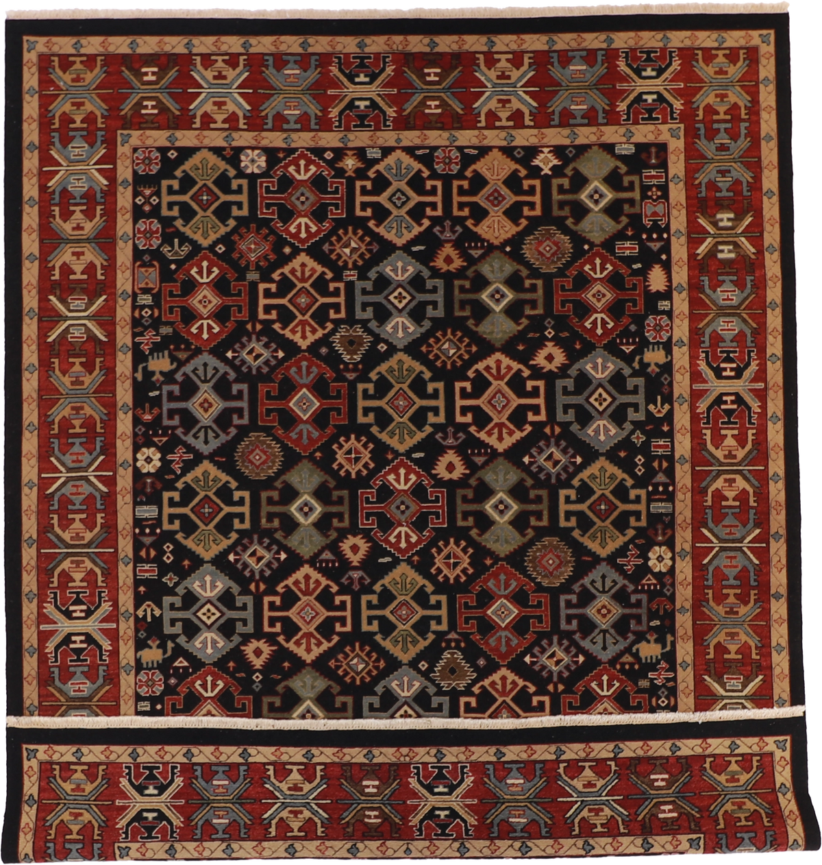 W 8 L 10 Gashquaie 100% Wool Hand-Woven Geometric Design - 58736
