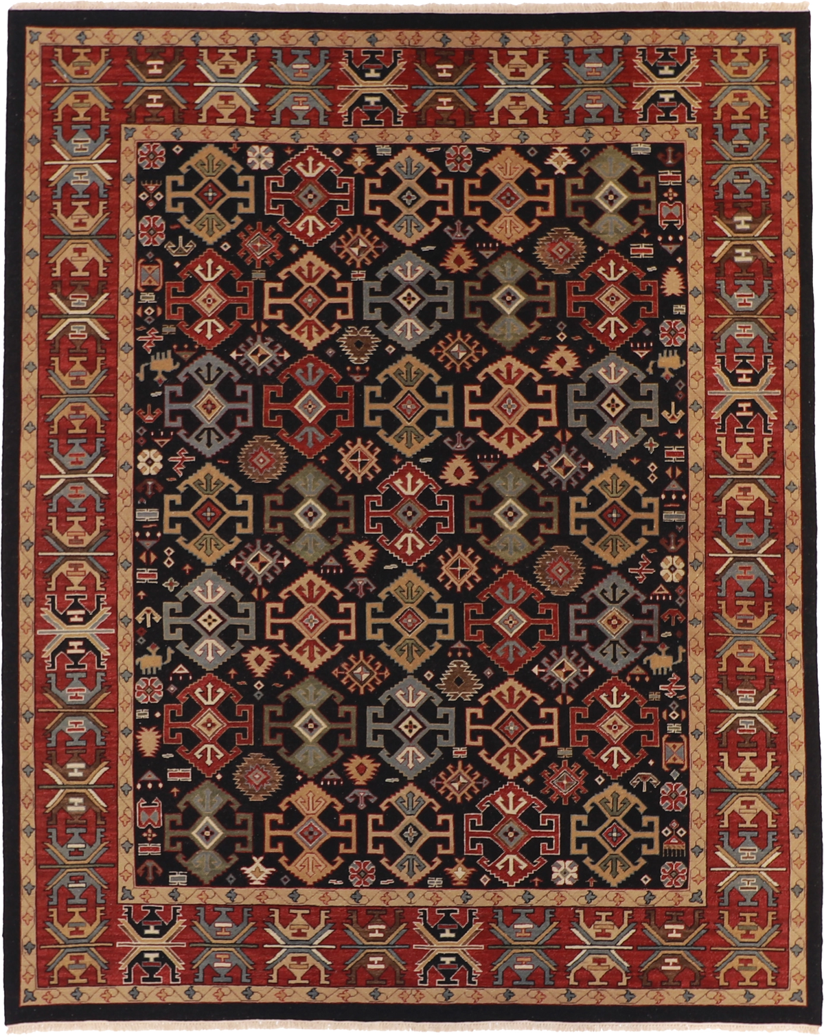 W 8 L 10 Gashquaie 100% Wool Hand-Woven Geometric Design - 58736