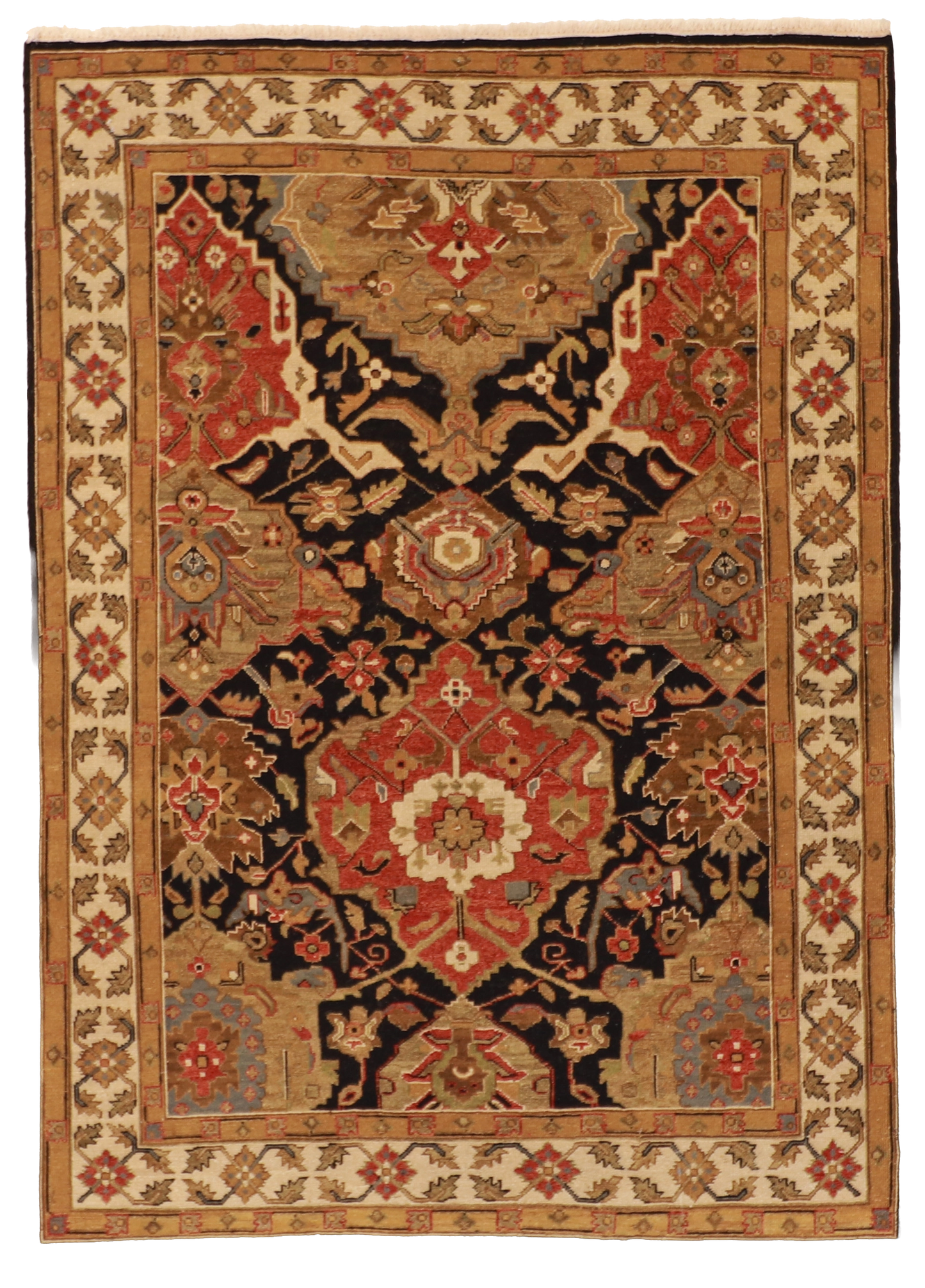 W 4.10 L 6.9 Heriz 100% Wool Hand-Woven Geometric Design - 58747