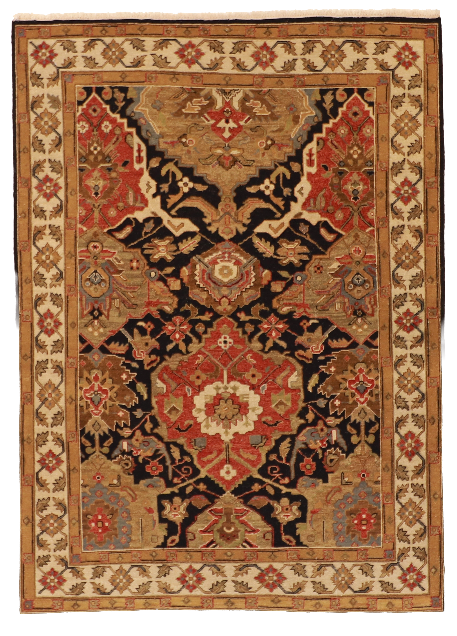 W 4.10 L 6.9 Heriz 100% Wool Hand-Woven Geometric Design - 58747