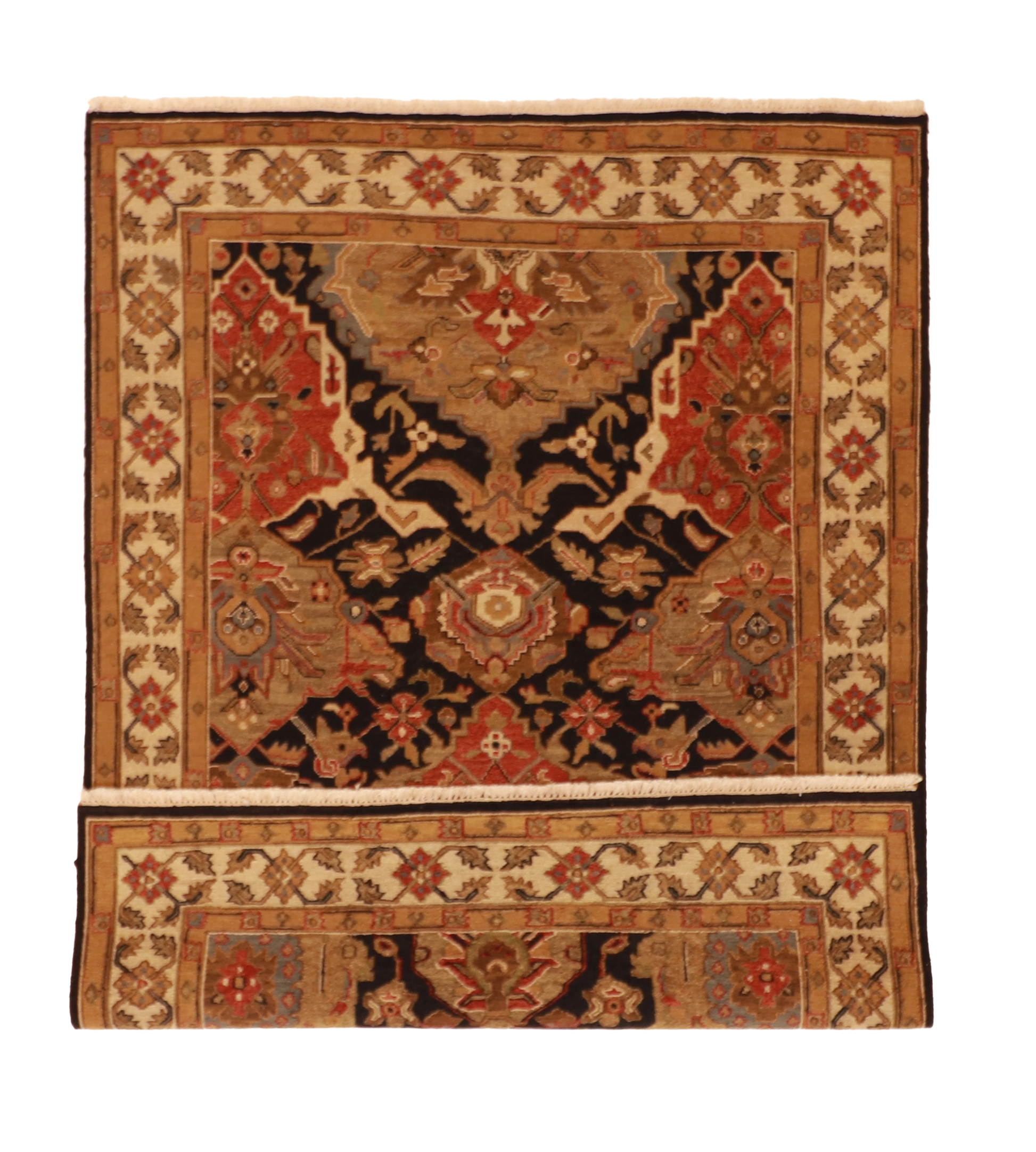 W 4.10 L 6.9 Heriz 100% Wool Hand-Woven Geometric Design - 58747