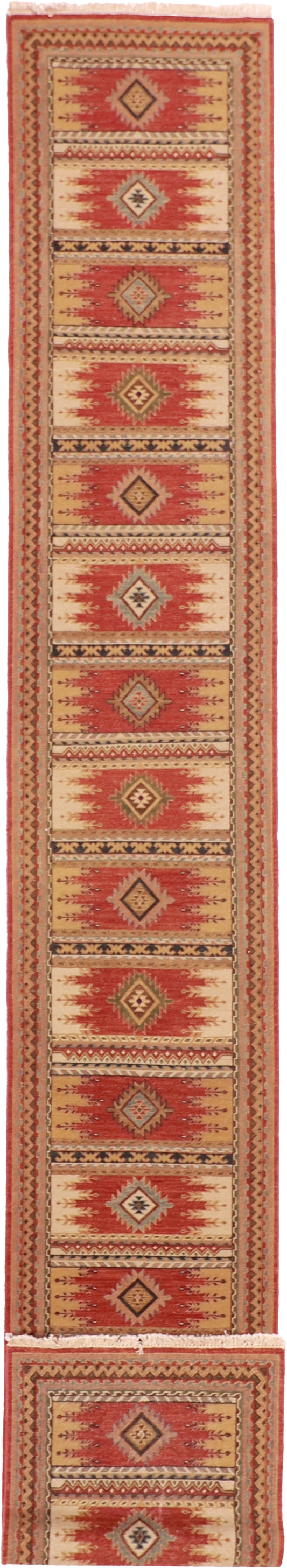 W 2.7 L 24.8 Heriz Runner 100% Wool Hand-Woven Geometric Design - 58756