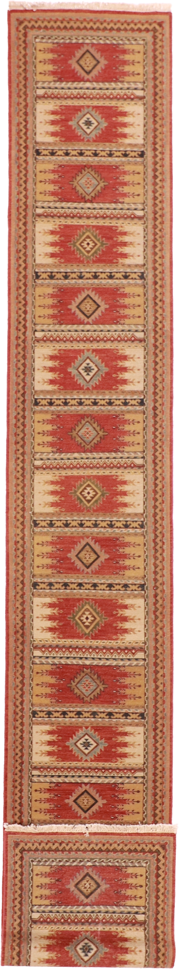 W 2.7 L 24.9 Heriz Runner 100% Wool Hand-Woven Geometric Design - 58757