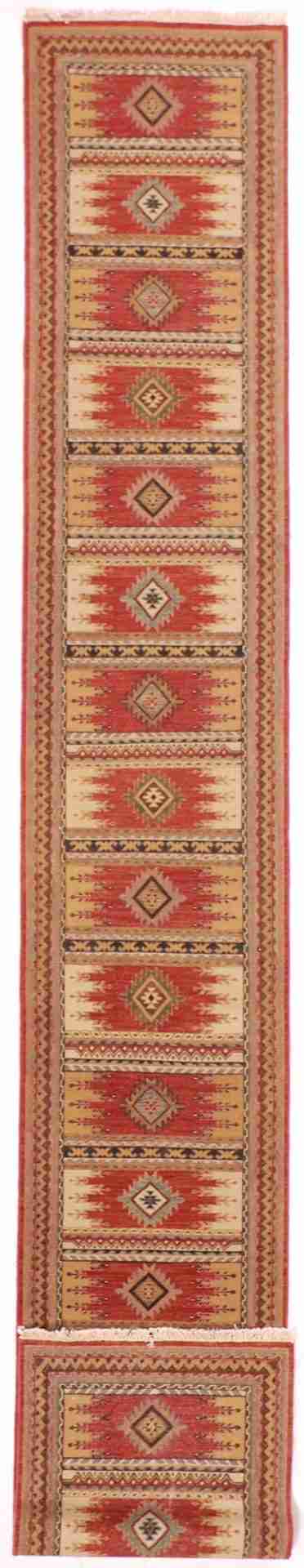 W 2.7 - L 24.9 - Navajo Fine/Wool Geometric Rectangle - Finest Hand-Knotted Quality Wool - 58757