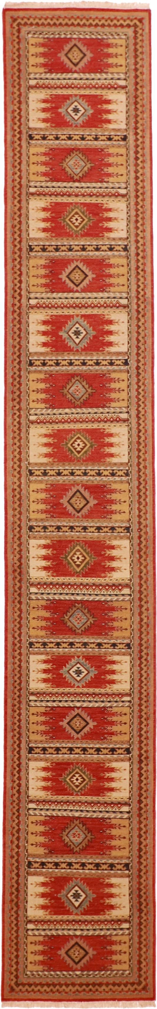 W 2.7 L 24.9 Heriz Runner 100% Wool Hand-Woven Geometric Design - 58757