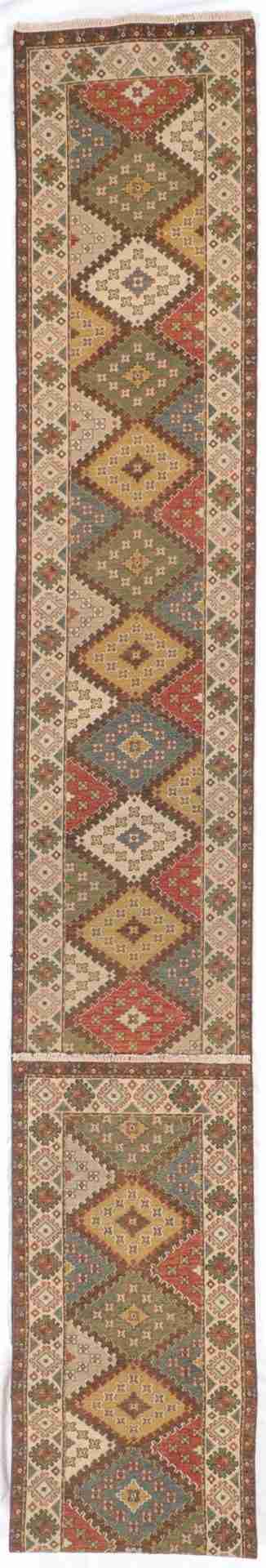 W 2.7 - L 24.9 - Bakhtiarie Fine/Wool Geometric Rectangle - Finest Hand-Knotted Quality Wool - 58763