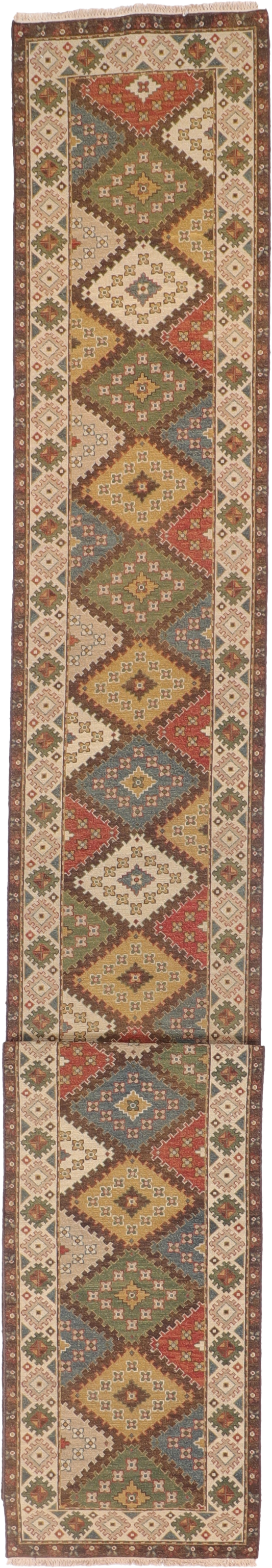 W 2.7 L 24.9 Bakhtiarie 100% Wool Hand-Woven Geometric Design - 58763