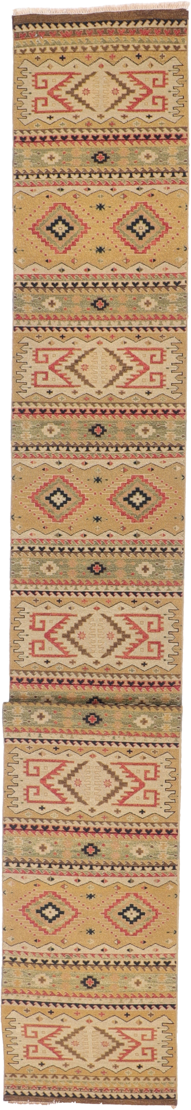 W 2.7 L 25.3 Shirvan 100% Wool Hand-Woven Geometric Design - 58772