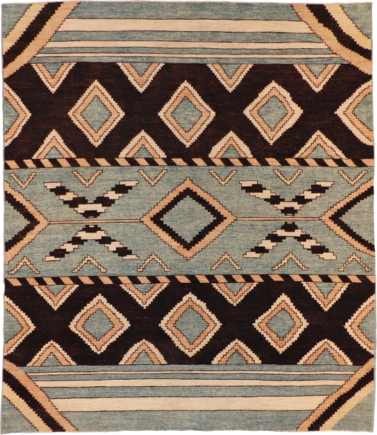 W 8.5 L 9.10 Mountain Modern 100% Wool Hand-Woven Western Design - 58798