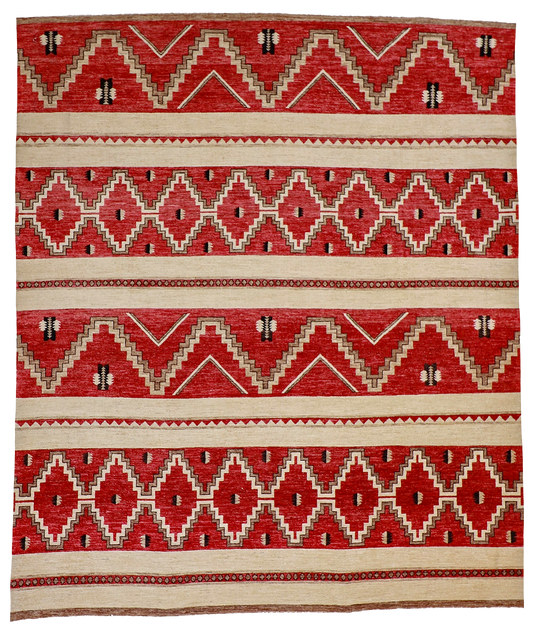 W 8.4 L 9.10 Mountain Modern 100% Wool Hand-Woven All-Over Design - 58823