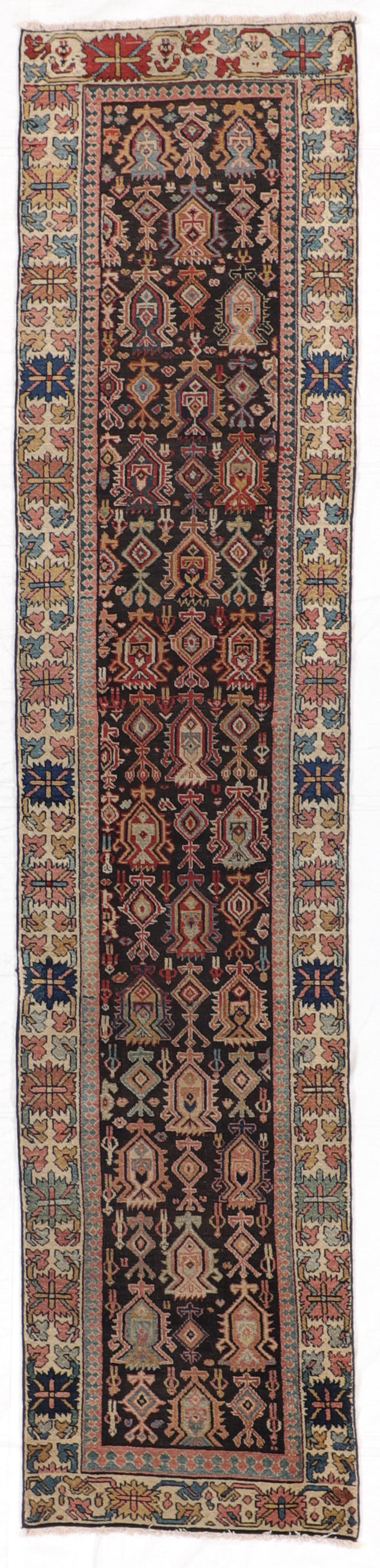 W 2.7 L 11.5 Caucasian Antique Runner 100% Wool Handmade Persian All Over Design - 58829