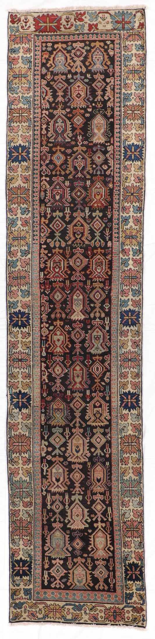 W 2.7 L 11.5 Caucasian Antique Runner 100% Wool Handmade Persian All Over Design - 58829