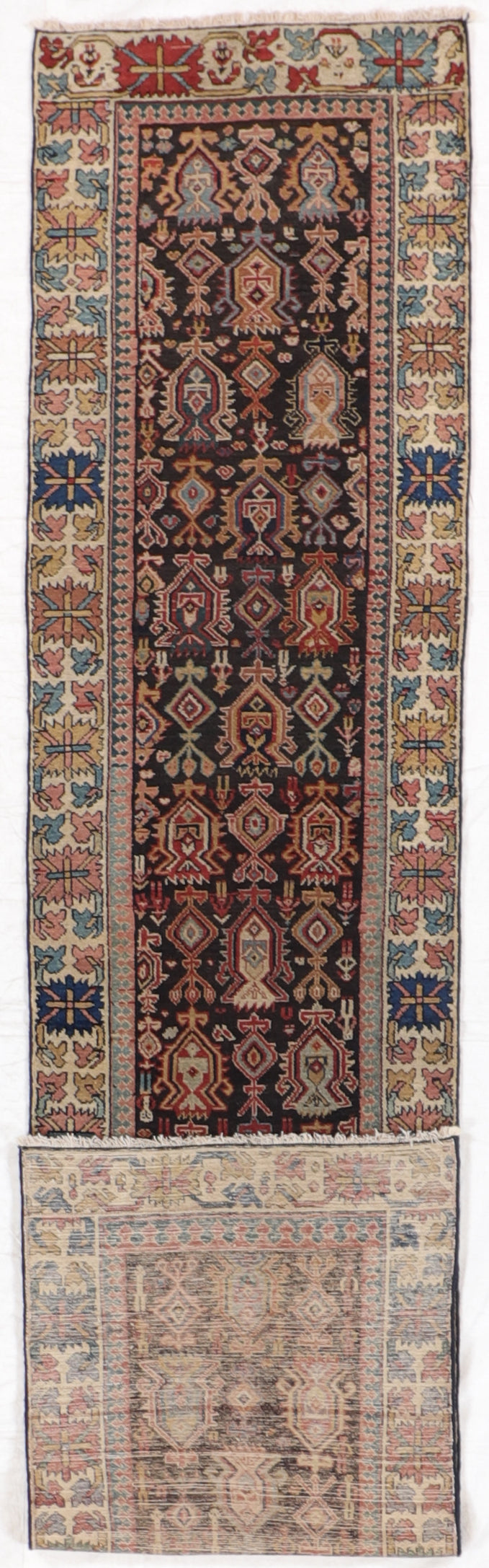 W 2.7 L 11.5 Caucasian Antique Runner 100% Wool Handmade Persian All Over Design - 58829