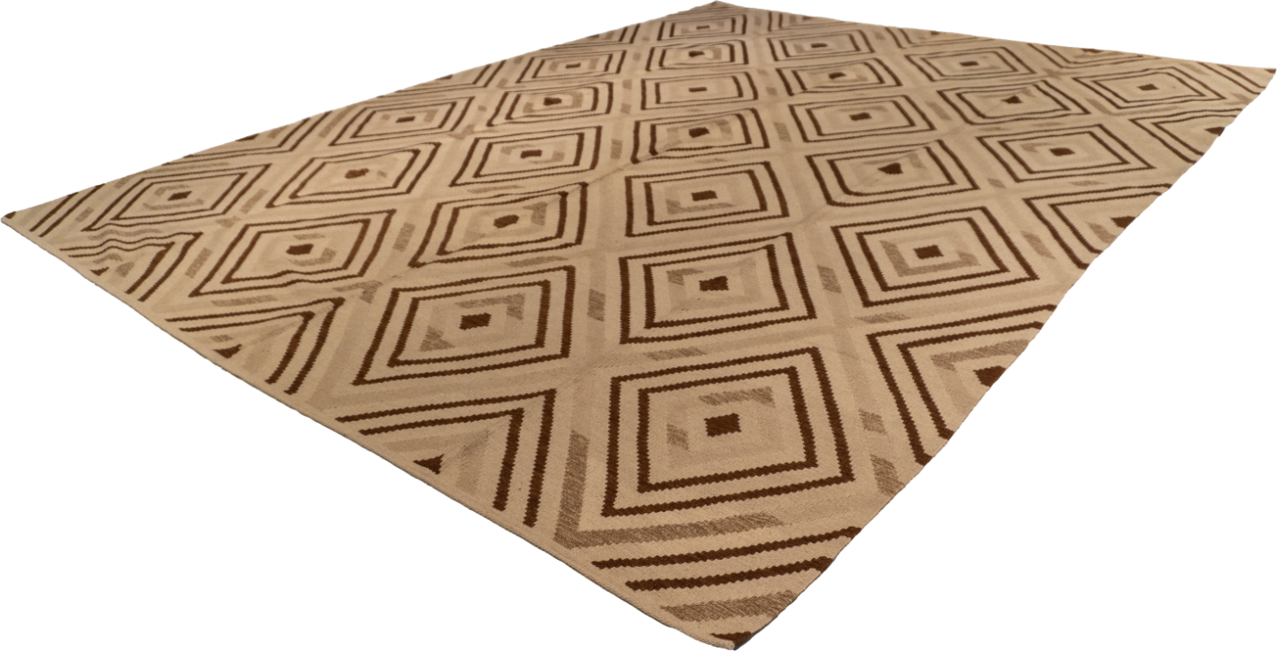 W 10 - L 13 - Kilim Wool Geometric Rectangle - Finest Hand-Made Quality Wool - 58834