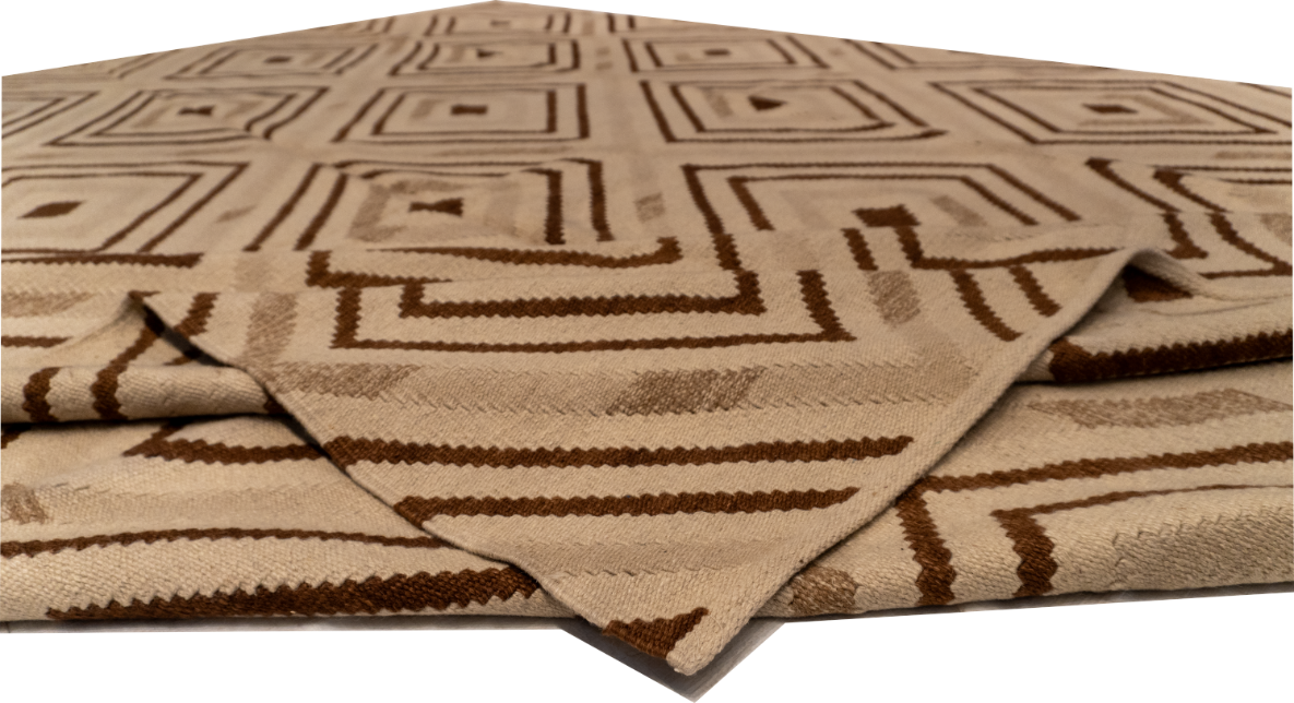 W 10 - L 13 - Kilim Wool Geometric Rectangle - Finest Hand-Made Quality Wool - 58834