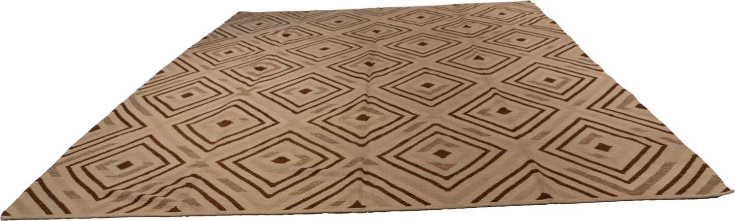 W 10 - L 13 - Kilim Wool Geometric Rectangle - Finest Hand-Made Quality Wool - 58834