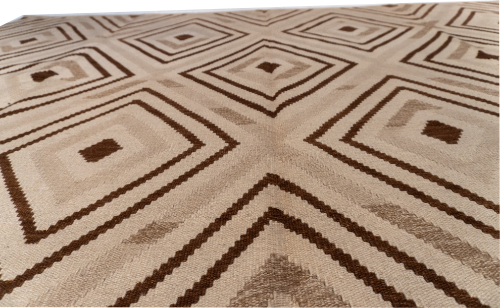 W 10 - L 13 - Kilim Wool Geometric Rectangle - Finest Hand-Made Quality Wool - 58834