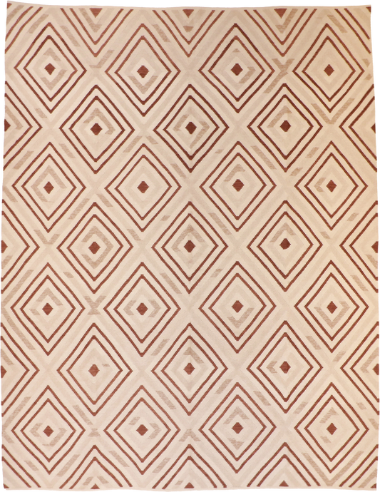 W 10 L 13 Kilim 100% Wool Hand-Woven Geometric Design - 58834