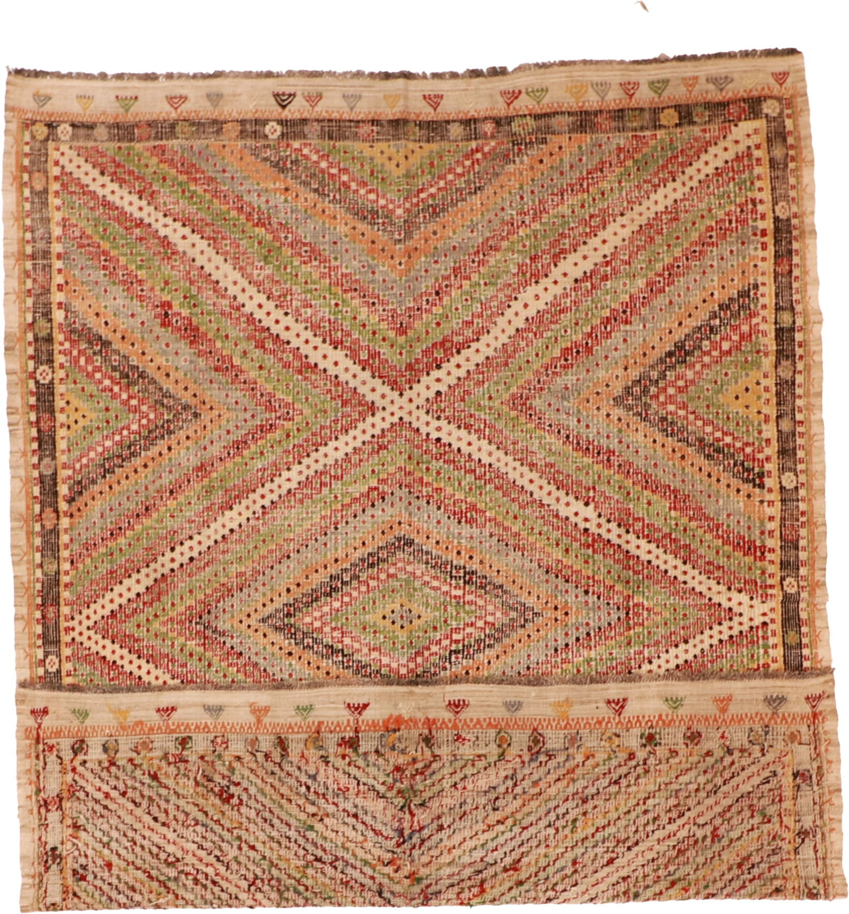 W 6.9 L 8.11 Kilim 100% Wool Hand-Woven Geometric Design - 58854
