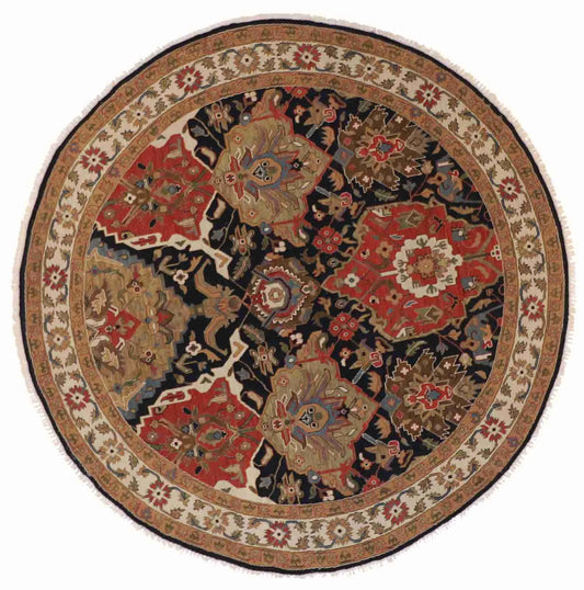 W 7.10 - L 7.10 - Mashad Fine/Wool All Over Round - Finest Hand-Knotted Quality Wool - 58871