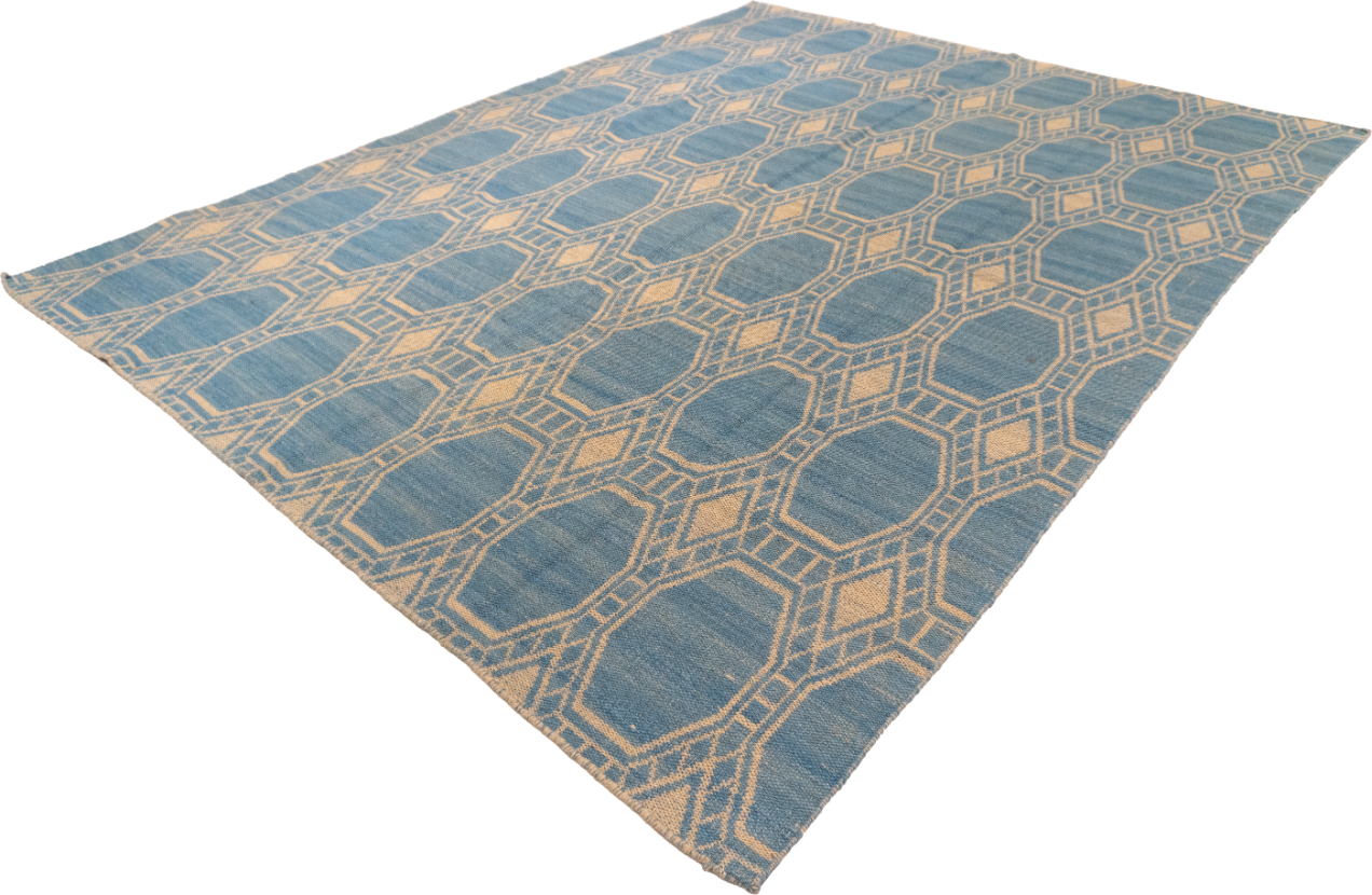 W 7.3 L 9.4 Modern 100% Wool Hand-Woven All-Over Design - 58873
