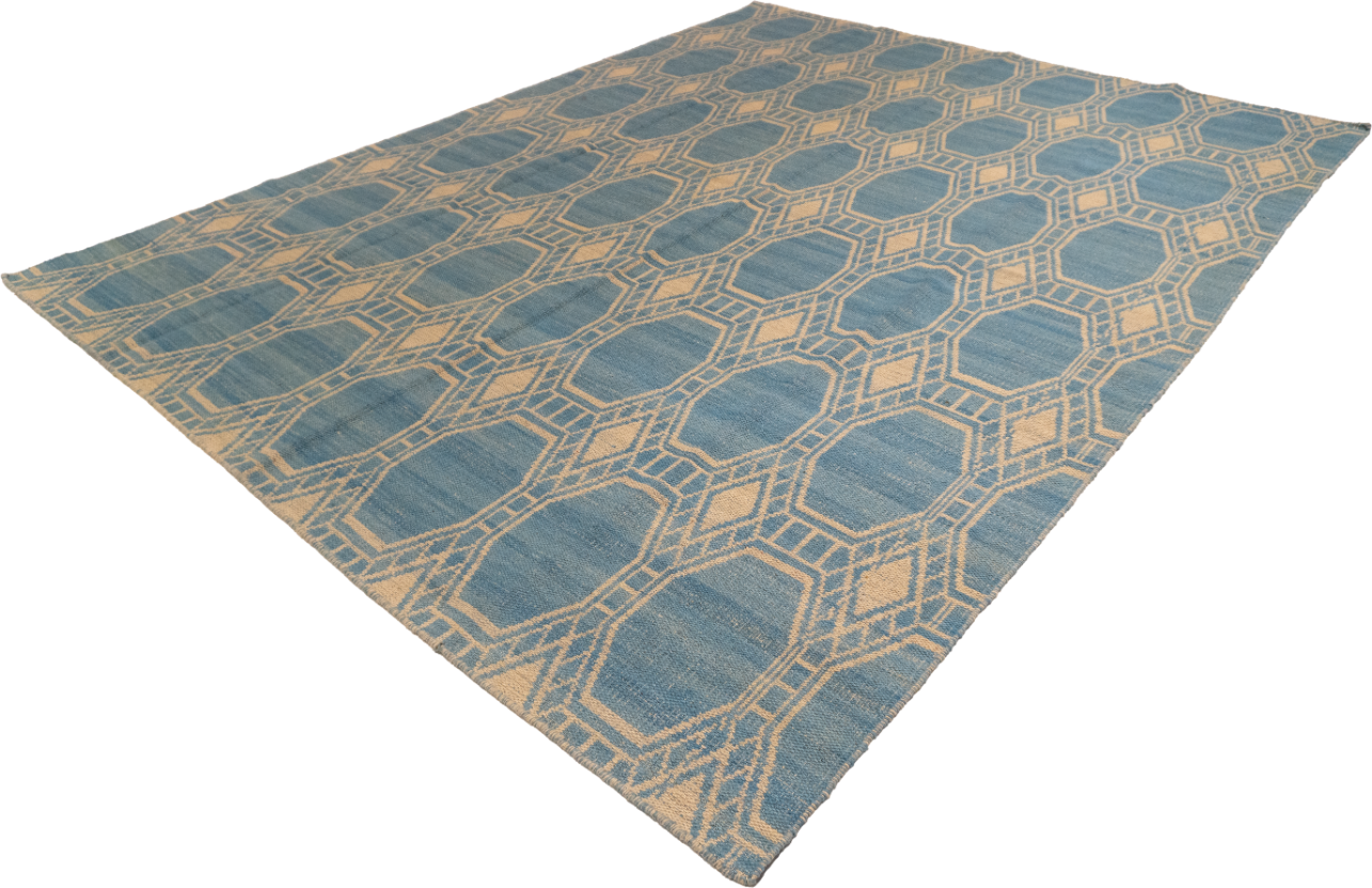 W 7.3 L 9.4 Modern 100% Wool Hand-Woven All-Over Design - 58873