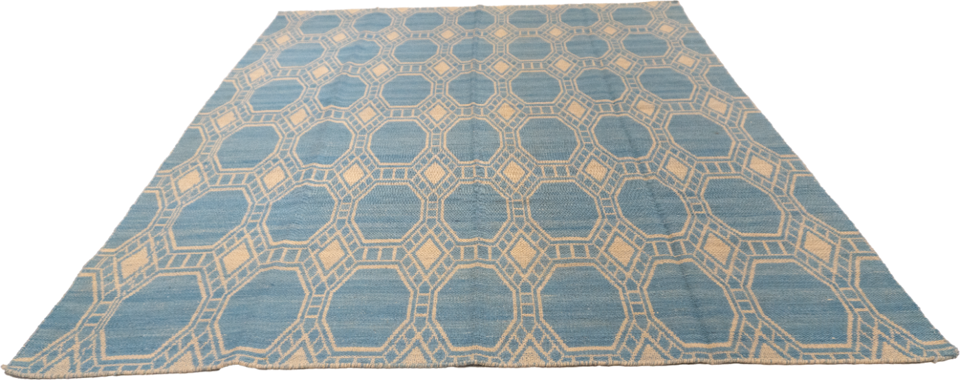 W 7.3 L 9.4 Modern 100% Wool Hand-Woven All-Over Design - 58873