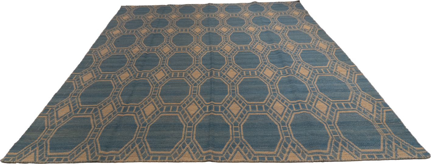 W 7.3 L 9.4 Modern 100% Wool Hand-Woven All-Over Design - 58873