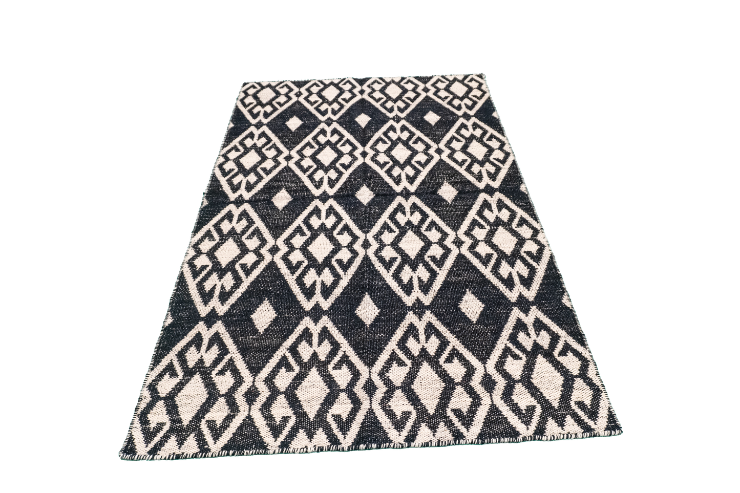 W 3.7 L 5.6 Kilim 100% Wool Hand-Woven All-Over Design - 58898
