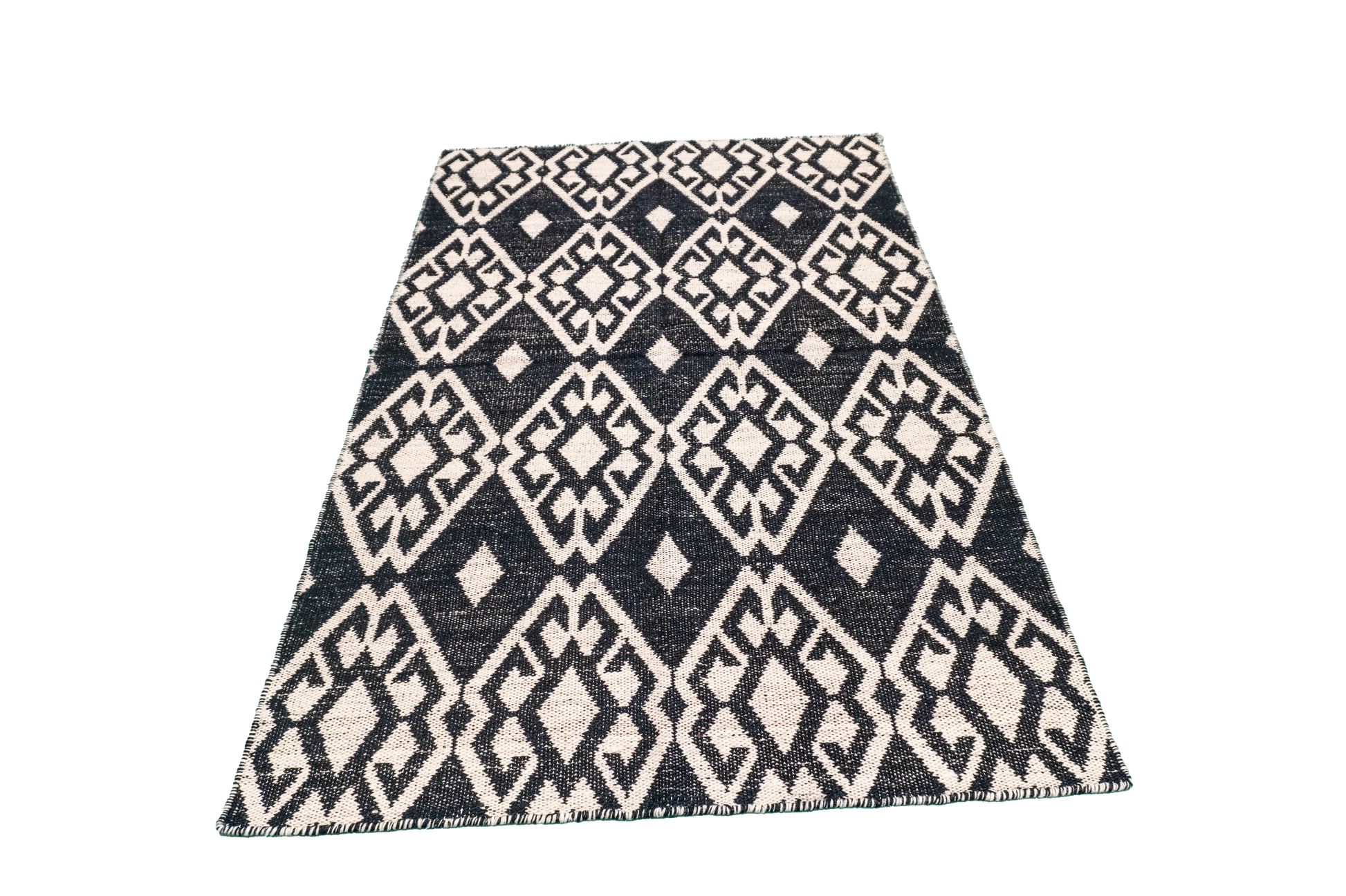W 3.7 L 5.6 Kilim 100% Wool Hand-Woven All-Over Design - 58898