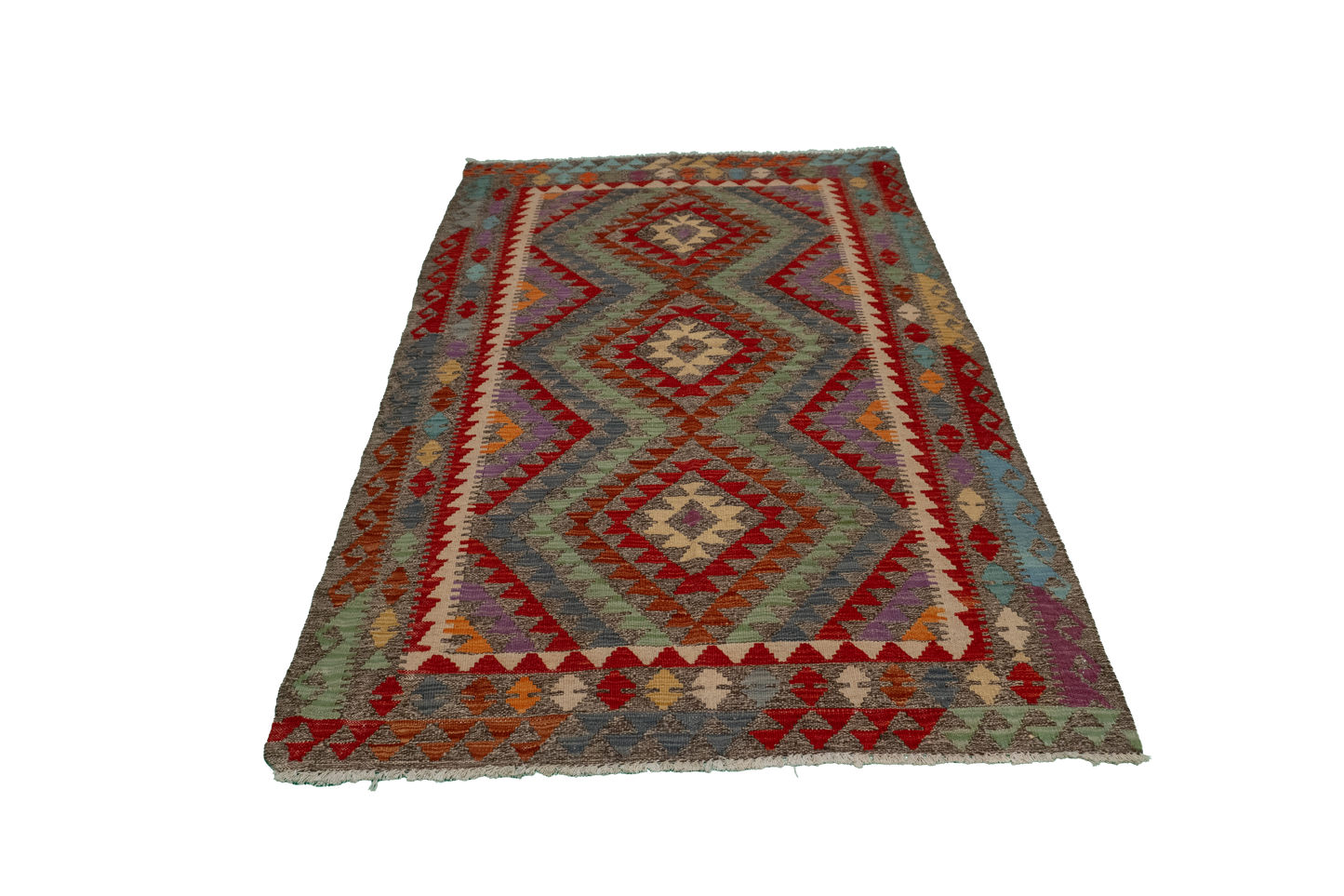 W 3.10 - L 5.11 - Kilim Fine/Wool All Over Rectangle - Finest Hand-Made Quality Wool - 63738