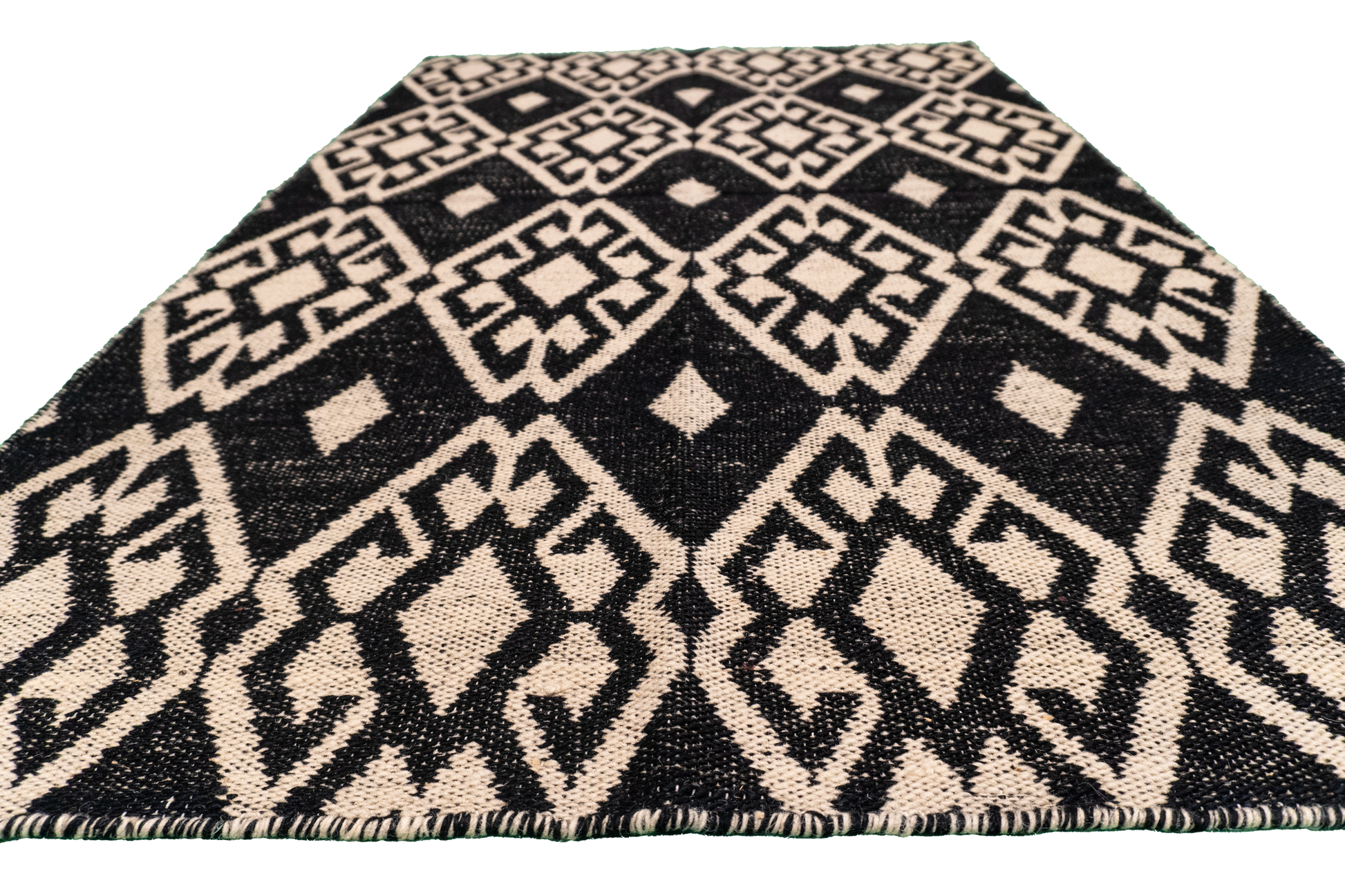 W 3.7 L 5.6 Kilim 100% Wool Hand-Woven All-Over Design - 58898