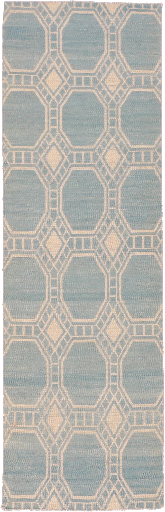 W 2.6 - L 8 Kilim Runner 100% Wool Hand-Woven All-Over Design - 58900