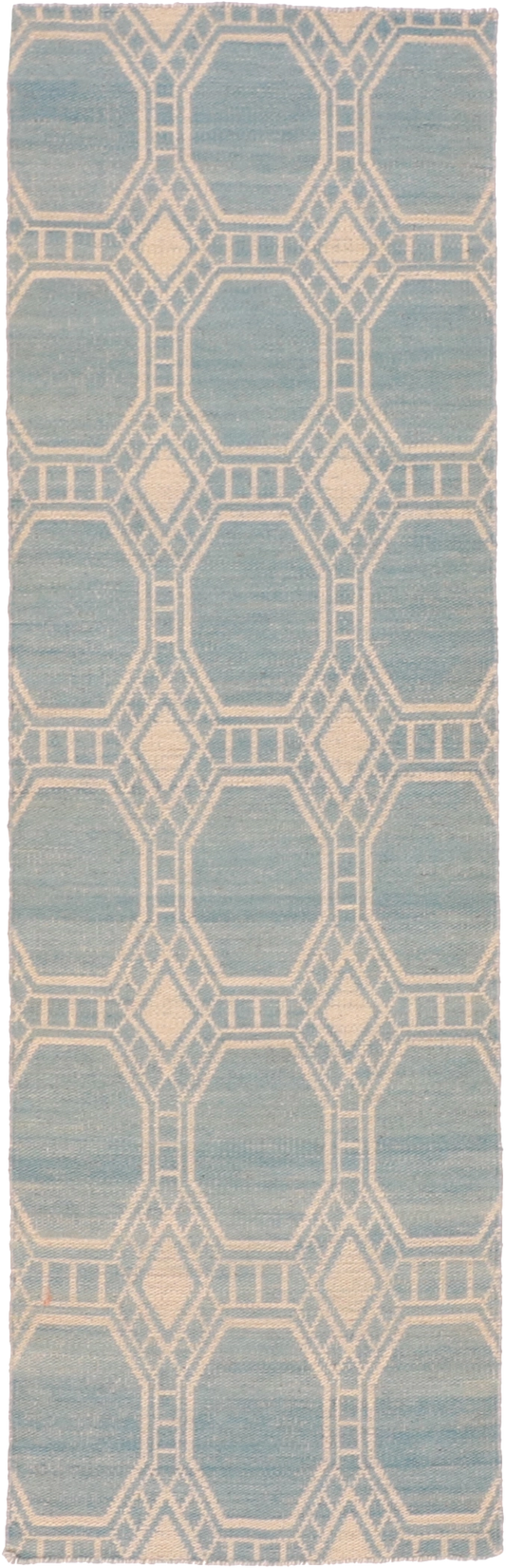 W 2.6 - L 8 Kilim Runner 100% Wool Hand-Woven All-Over Design - 58900