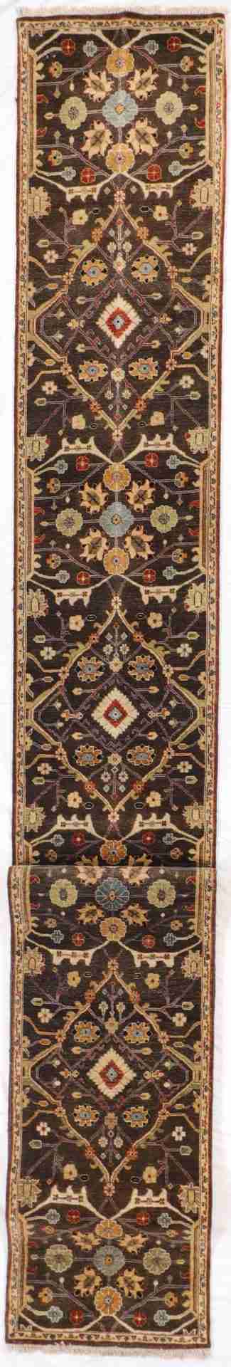 W 2.6 - L 25 - Mahal Fine/Wool All Over Rectangle - Finest Hand-Knotted Quality Wool - 58912