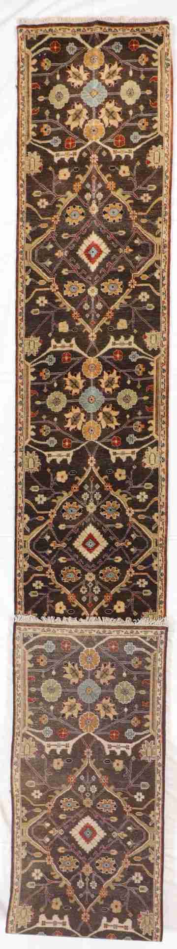 W 2.6 - L 25 - Mahal Fine/Wool All Over Rectangle - Finest Hand-Knotted Quality Wool - 58912