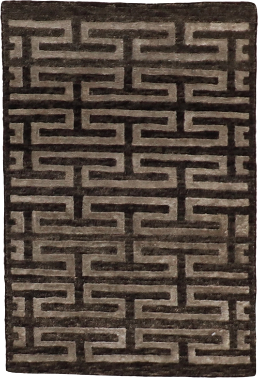W 2 L 3 Modern Wool And Silk Blend Hand-Woven All-Over Design - 58916