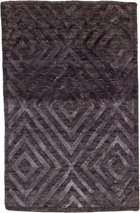 W 2 L 3 Modern Wool And Silk Blend Hand-Woven All-Over Design - 58924