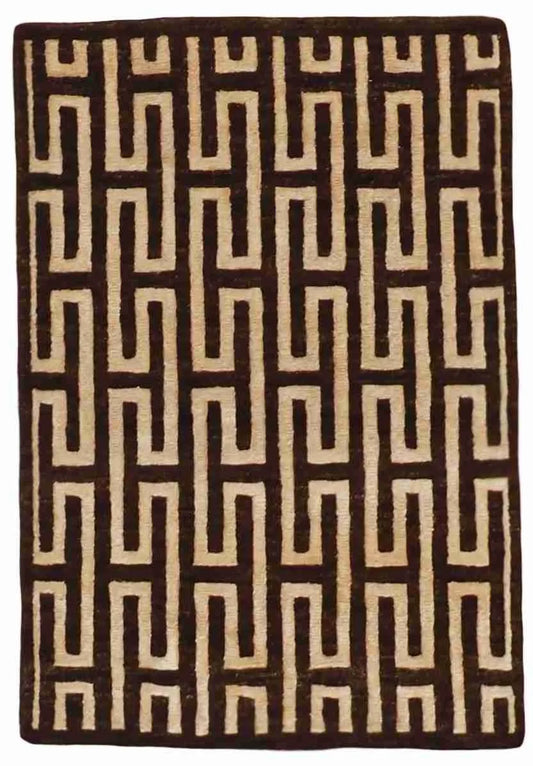 W 2 - L 3 - Modern Silk/Wool All Over Rectangle - Finest Hand-Knotted Quality Wool/Silk - 58929