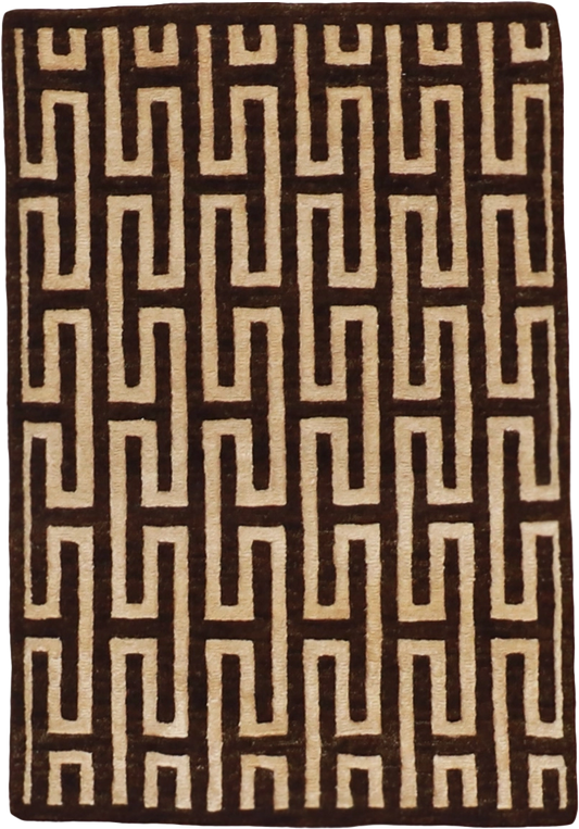 W 2 L 3 Modern Wool And Silk Blend Hand-Woven All-Over Design - 58929