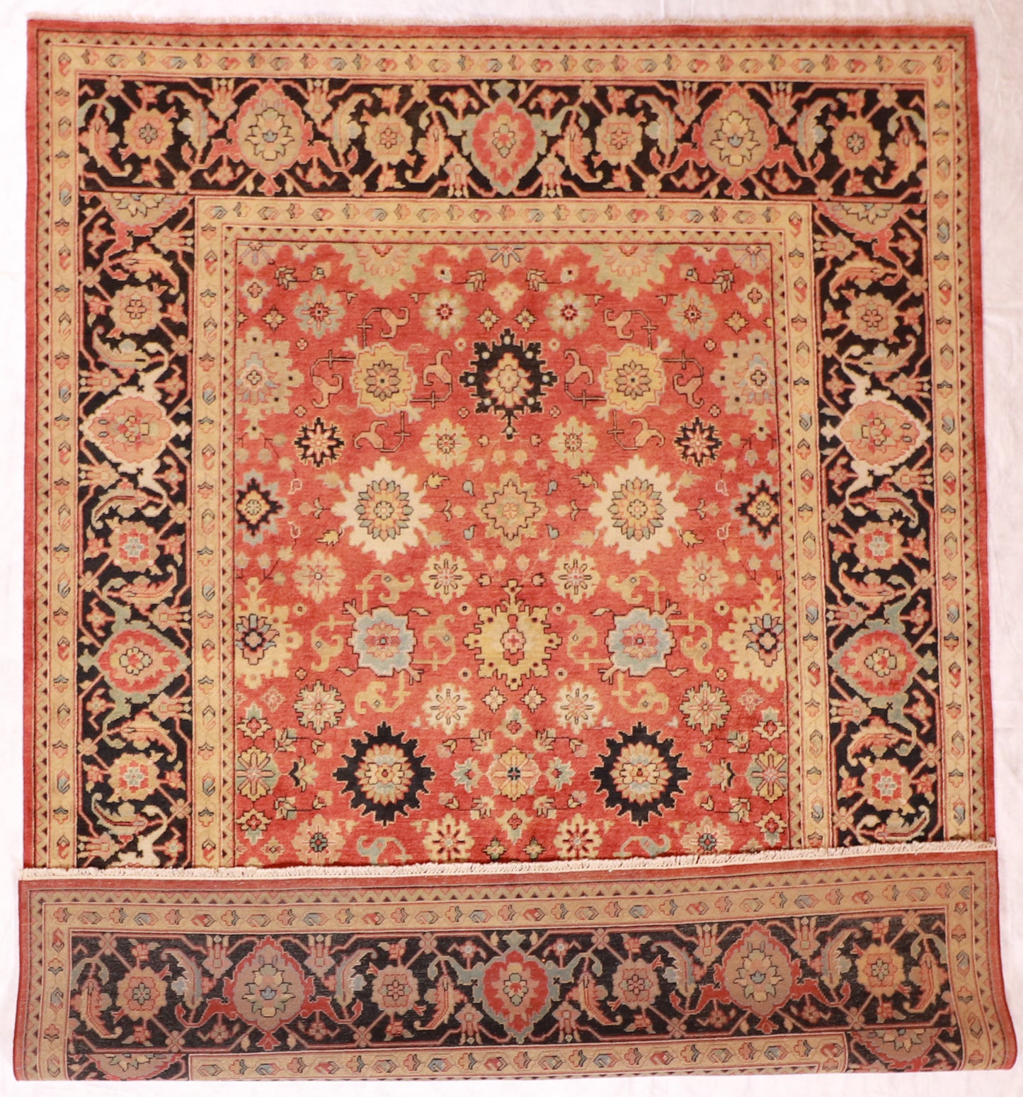 W 8.11 L 11.1 Mahal 100% Wool Hand-Woven All-Over Design - 58973