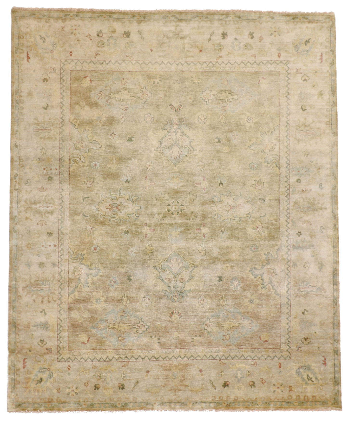 W 8.2 L 9.10 Oushak 100% Wool Hand-Woven All-Over Design - 58979