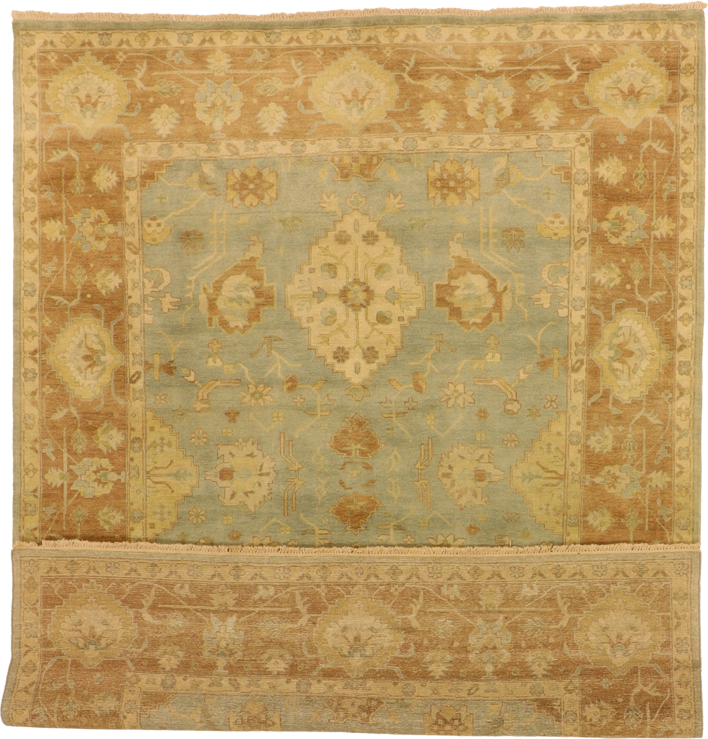 W 7.10 L 10.2 Oushak 100% Wool Hand-Woven All-Over Design - 58997