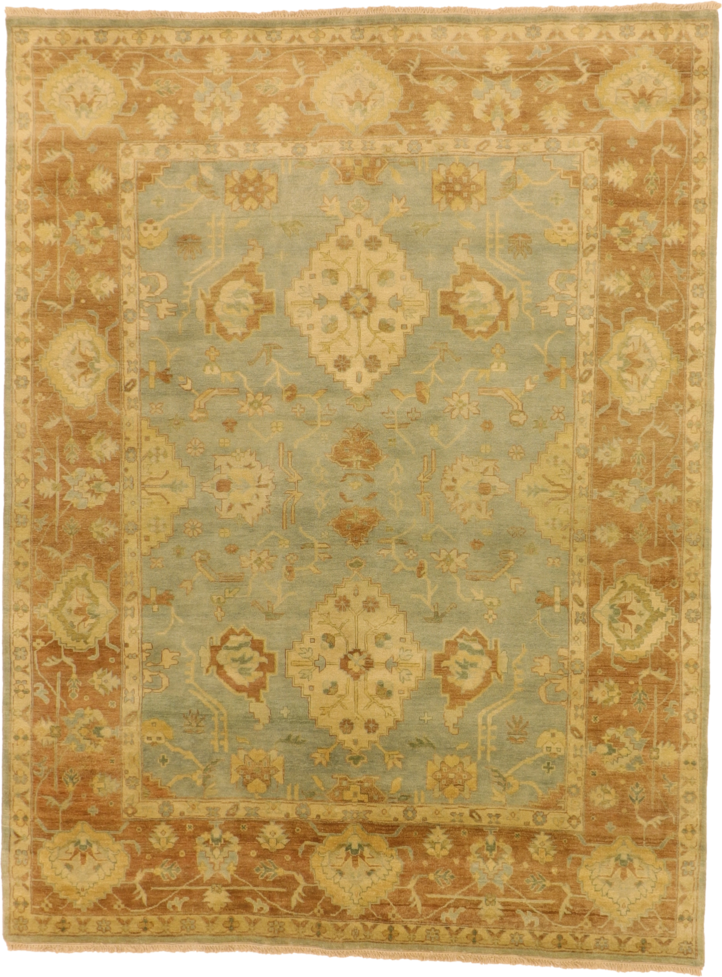 W 7.10 L 10.2 Oushak 100% Wool Hand-Woven All-Over Design - 58997