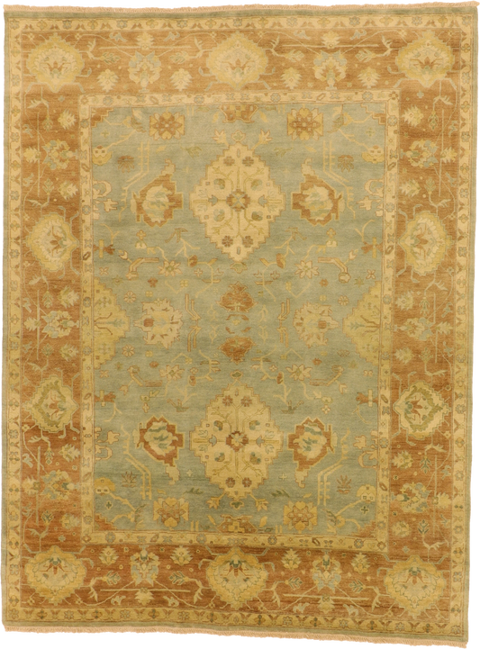 W 7.10 L 10.2 Oushak 100% Wool Hand-Woven All-Over Design - 58997