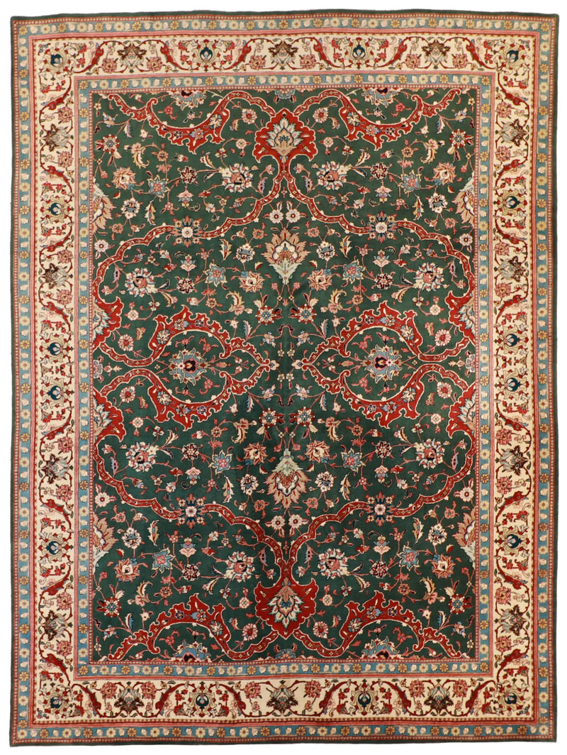 W 9.6 - L 12.6 - Tabriz Fine/Wool Floral Rectangle - Finest Hand-Knotted Quality Wool - 59232