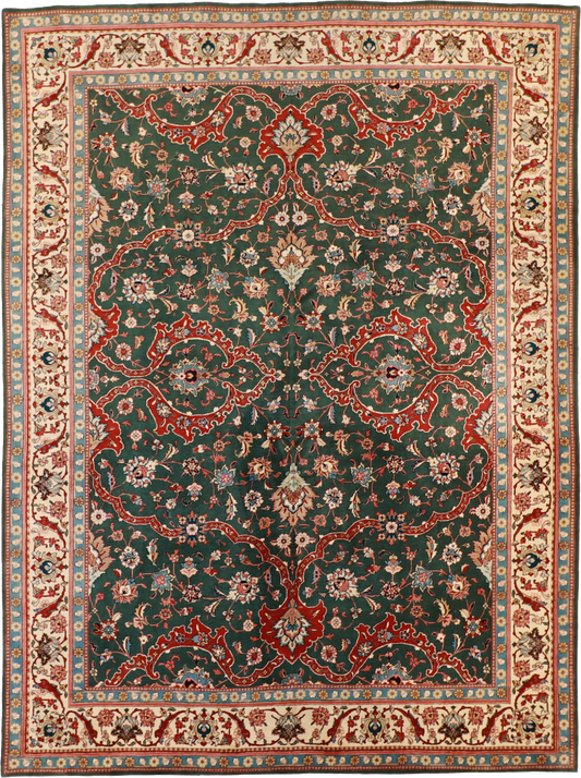 W 9.6 L 12.6 Tabriz 100% Wool Hand-Woven Floral Design - 59232